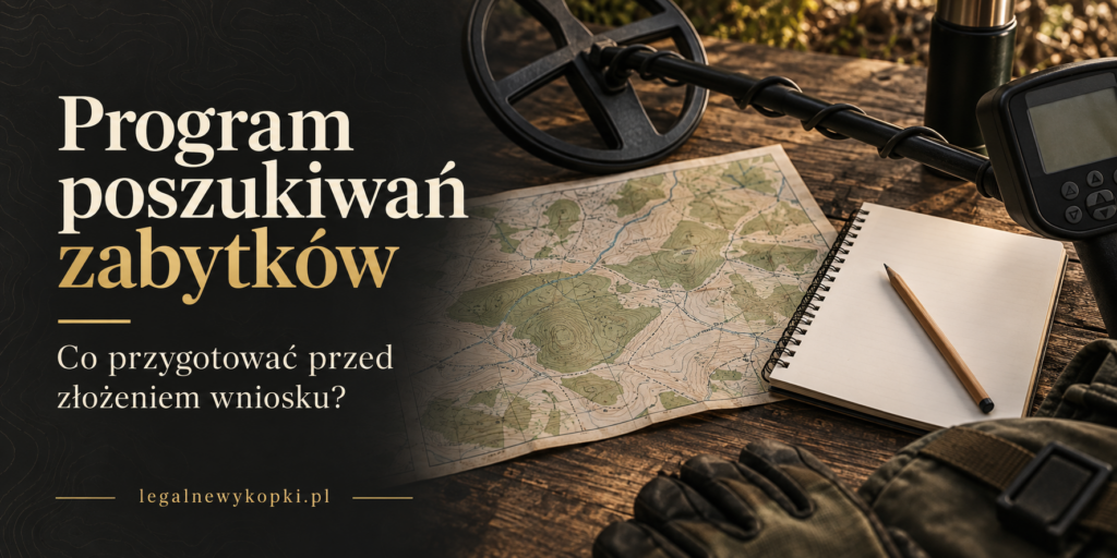 Program poszukiwań zabytków — wykrywacz metali, mapa i notatnik
